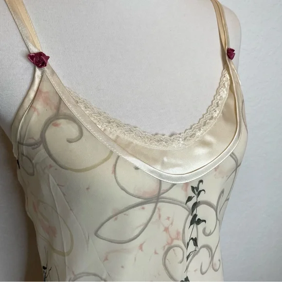 Inner Most Cream and Pink Floral Chemise with Lace Trim Vintage - Picture 7 of 10